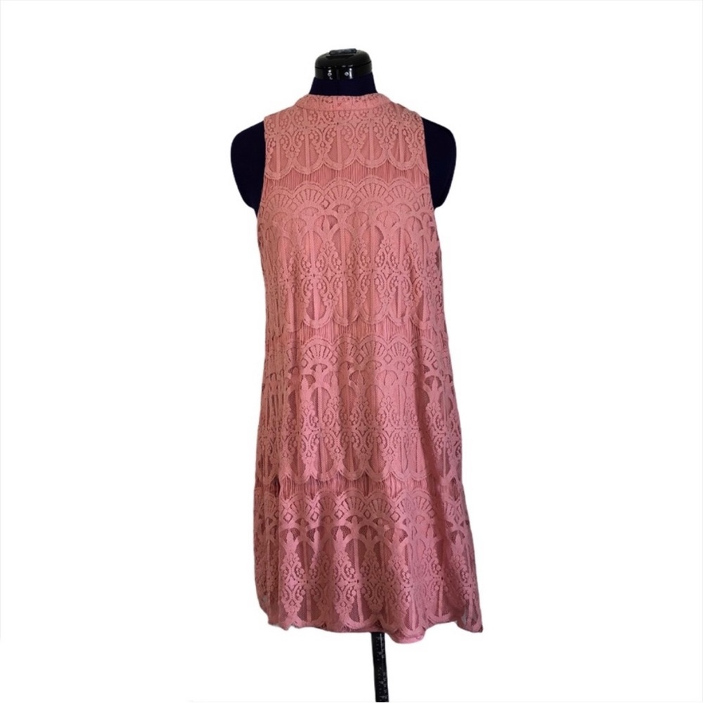 Love Fire Pink Peach Lace Short Sleeve Mini Dress